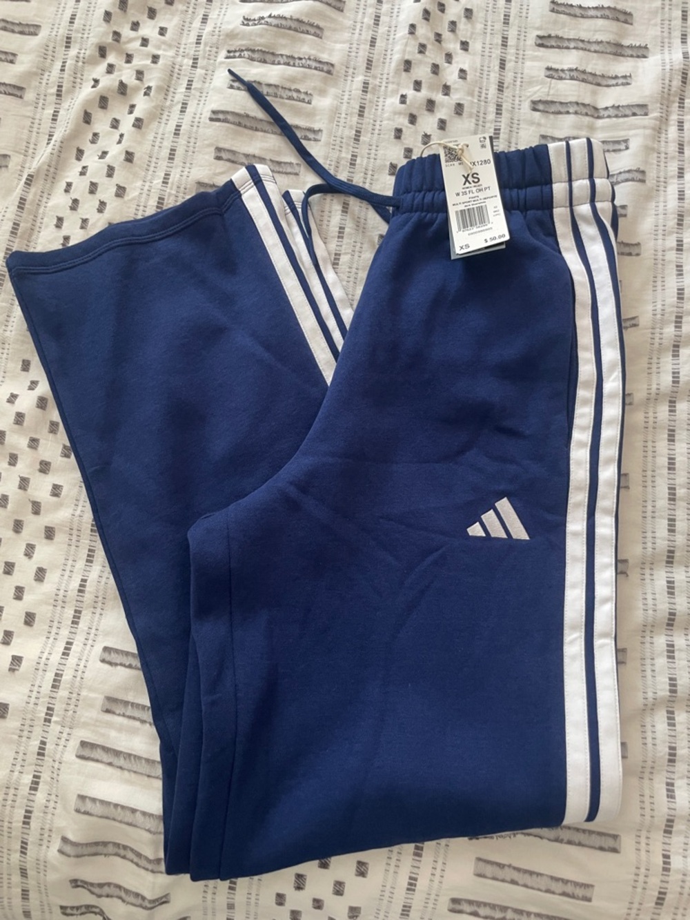 Adidas Navy Blue Joggers with White Side Stripes-Women
